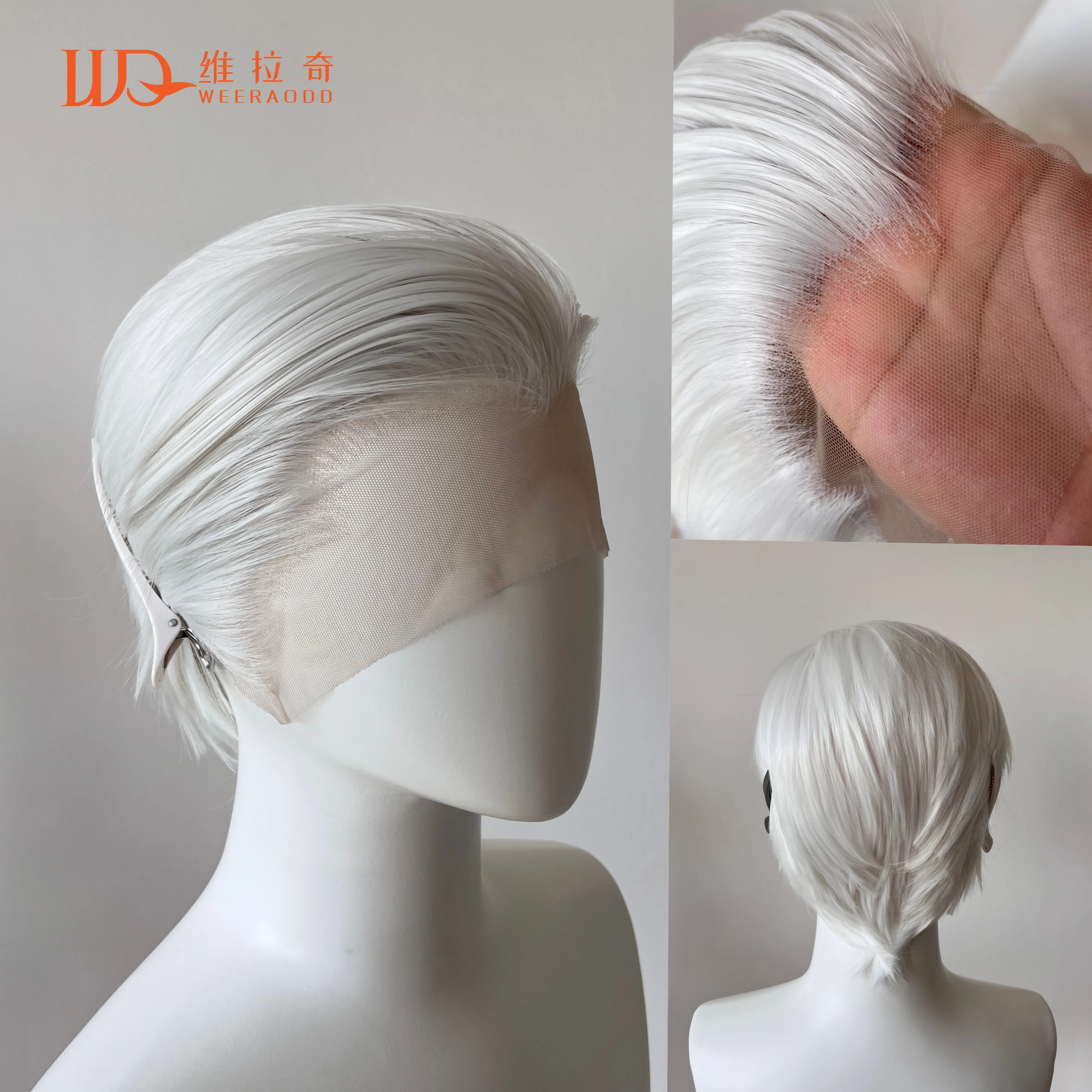 White Wig Short 8Inch 13*4 Lace Front Wig for Man Sliver Blonde Heat-resistant Fiber Hair Wig for Cosplay Synthetic Wigs