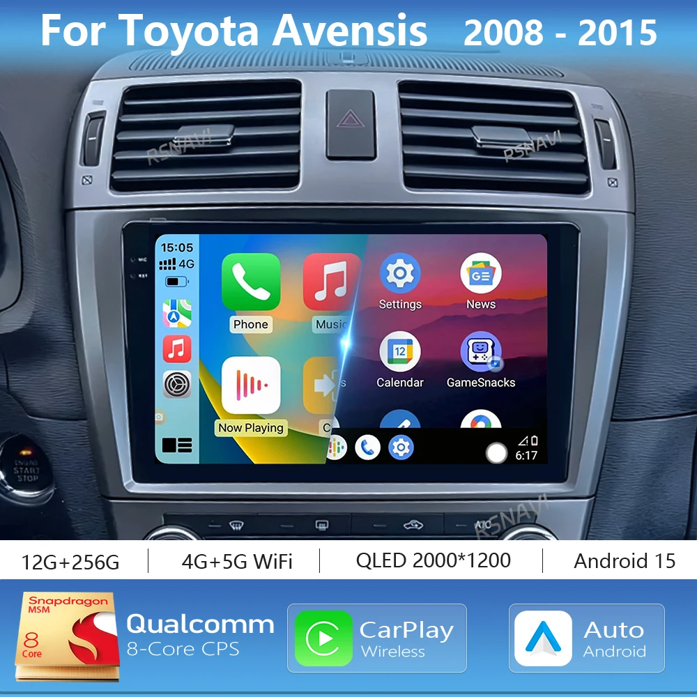 

Android 15 Carplay Auto 2K экран радио мультимедийный автомобильный плеер для Toyota Avensis 2008-2015 авторадио GPS стерео 2Din головное устройство