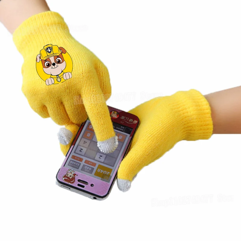 Cartoon anime PAW patorl knitted gloves cute touch screen five finger glove men women autumn winter warm accessories