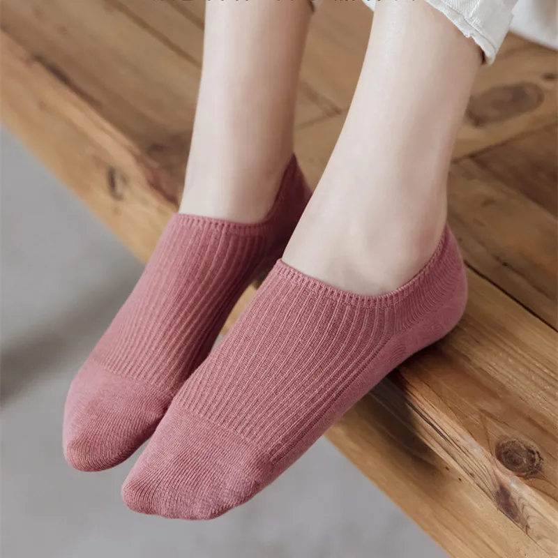 5 쌍 쇼 없음 솔리드 보트 여성 양말, 단순 & 통기성 남여 발목 양말, 여성용 스타킹 & 블랙 로우 튜브 귀여운 양말
