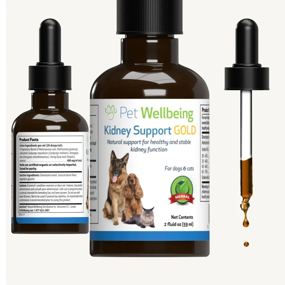 

Pet Wellbeing Kidney Support Gold For Cats And Dogs, Natural Herbal Supplement, 2 oz