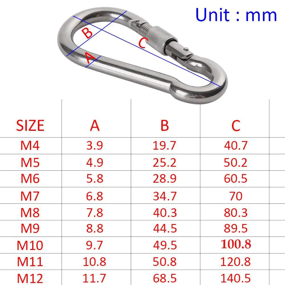 Mosquetón de engranaje de escalada de acero inoxidable, eslabones rápidos, gancho a presión de seguridad, anillo de conexión de cadena M3/M3.5/M4/M5/M6/M7/M8/M9/M10, 1 unidad