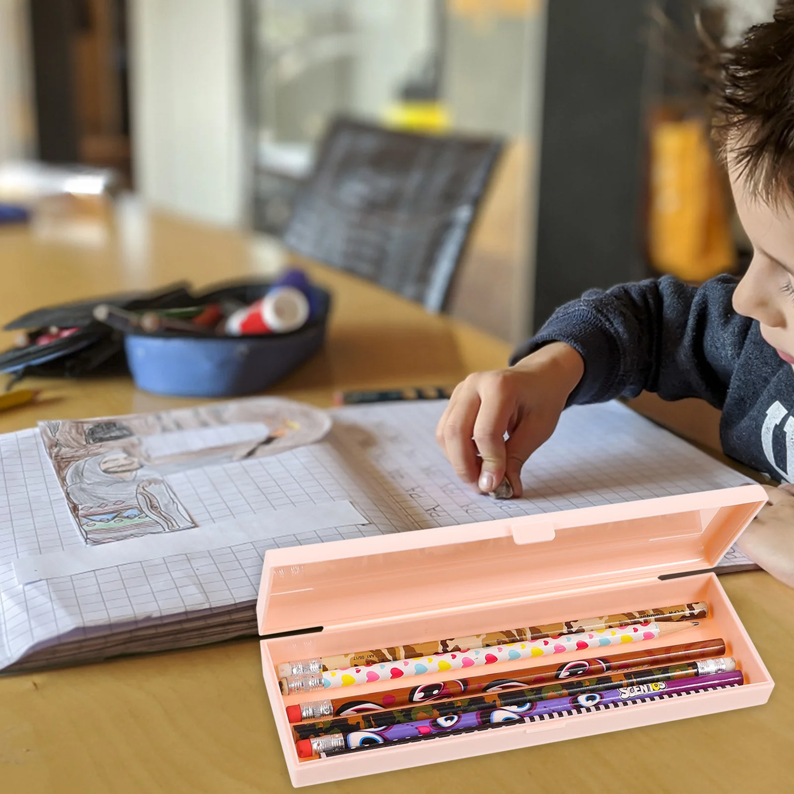 

1pc Large Capacity Stationery Box Plastic Pencil Case For Students Portable Pen Storage Organizer School Supply Kids Teenagers