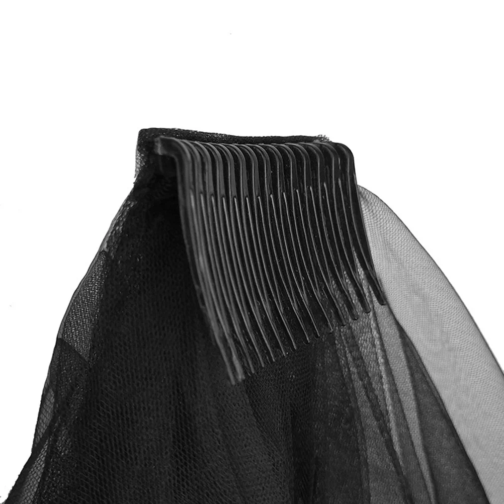 Double Layer Veil Black Lace Veil Cosplay Bridal Wedding Veil Hair Accessories with Hair Comb for Photography Party