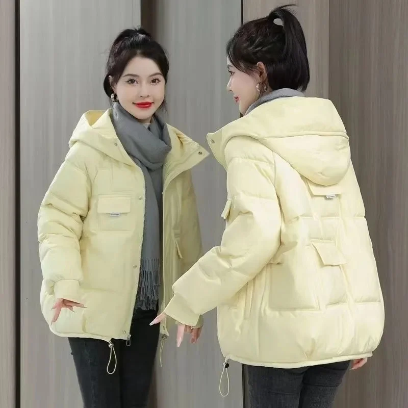 2023 Winter New Women Down Cotton Jacket  Female Thicken Warm Hooded Short Parkas Korean Fashion Elegant Outwear Loose Outcoat