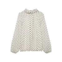 2026 Elegant Women Polka Dot Blouse, Spring Bow Tie Lantern Sleeve Layered Neck Chiffon Shirt, Casual Daily Office Top - Image 3