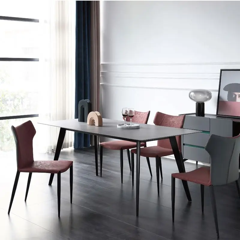 Italian Modern Luxury Small Unit Restaurant Rock Plate Rectangular A3 Carbon Steel Dining Table