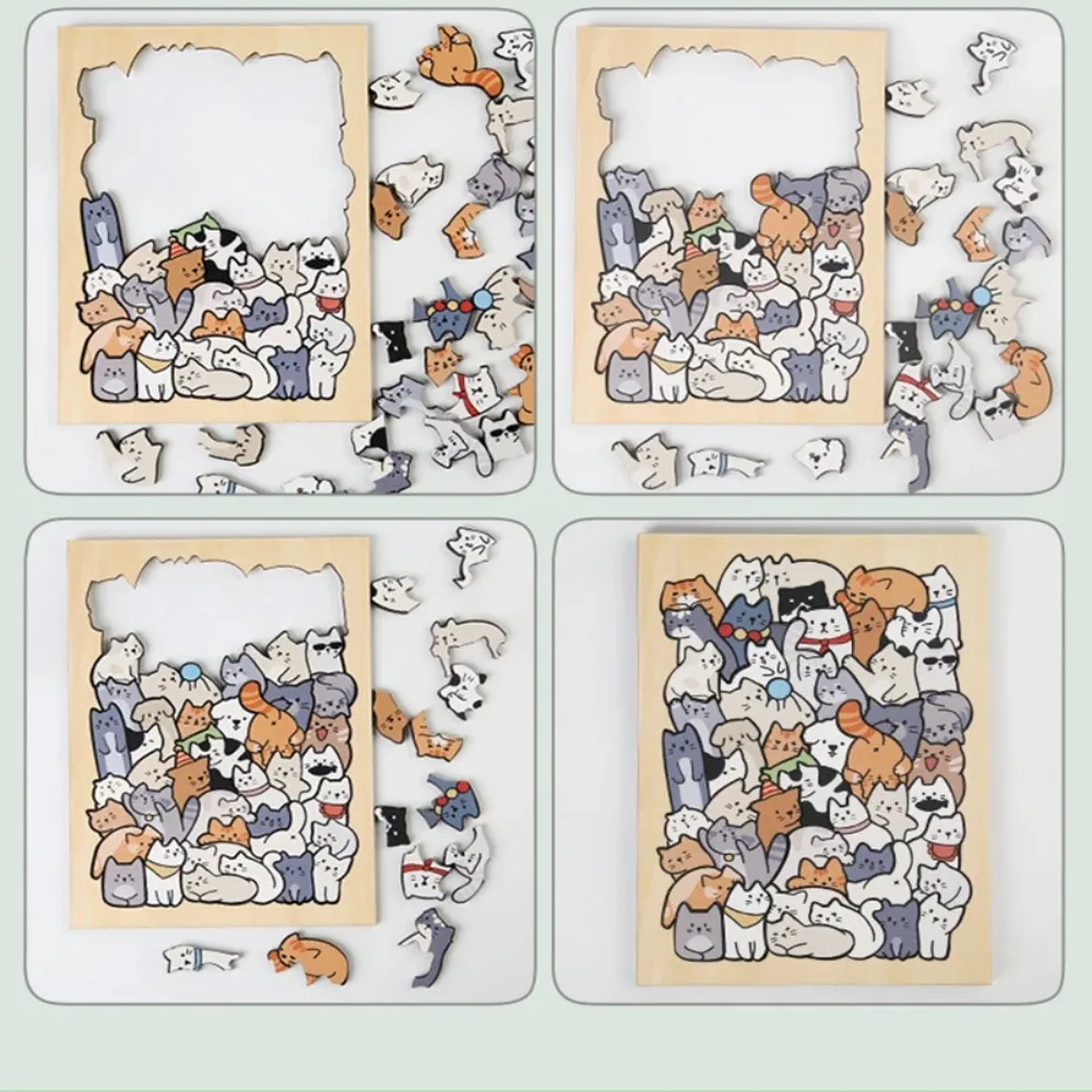 Forma irregular animal quebra-cabeças de madeira gato dos desenhos animados forma quebra-cabeças cão panda forma animal quebra-cabeças decoração mesa
