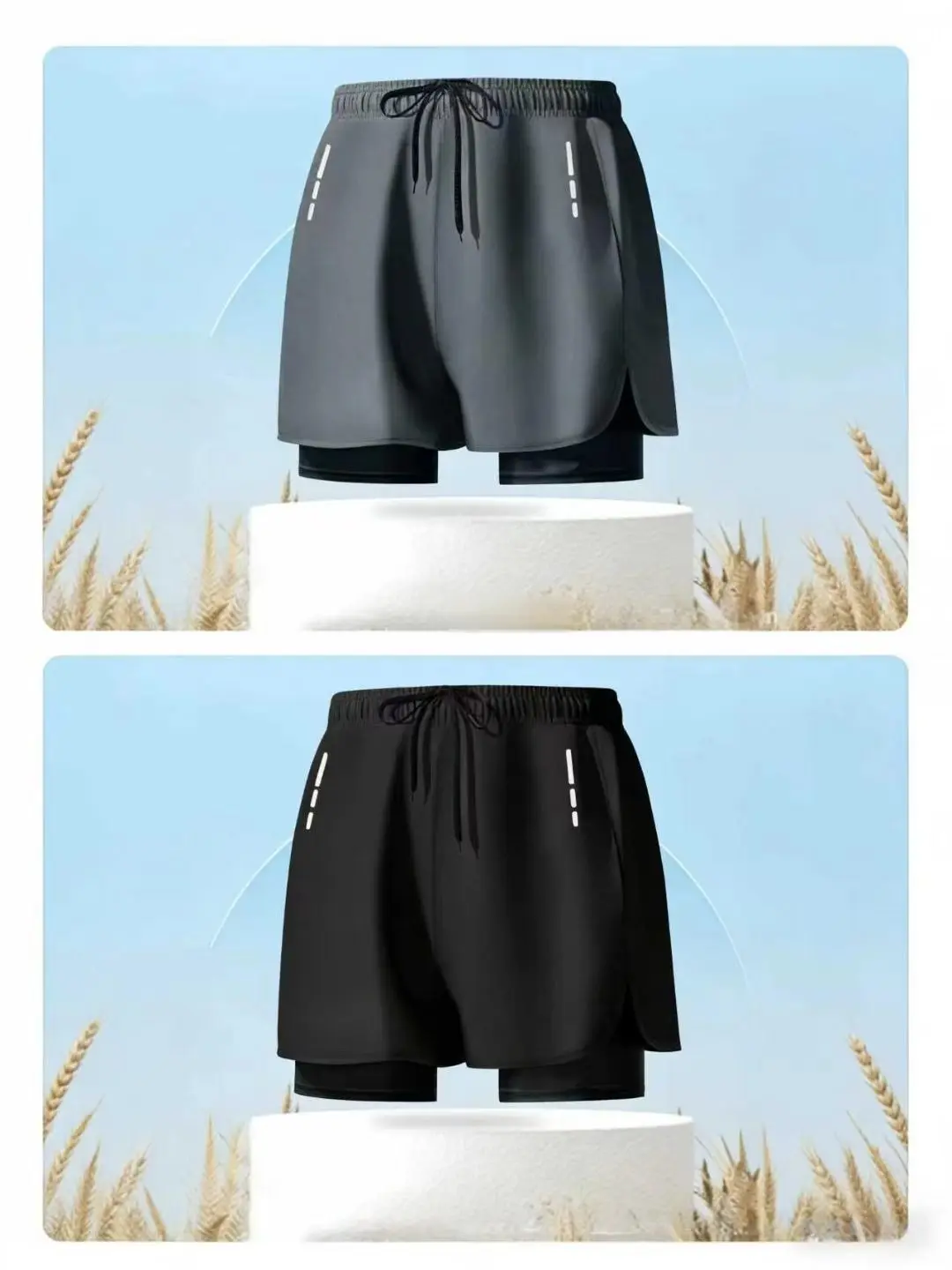 

Single-piece casual loose men's solid color quick-drying breathable tight false two-piece shorts for summer swimming and beach w