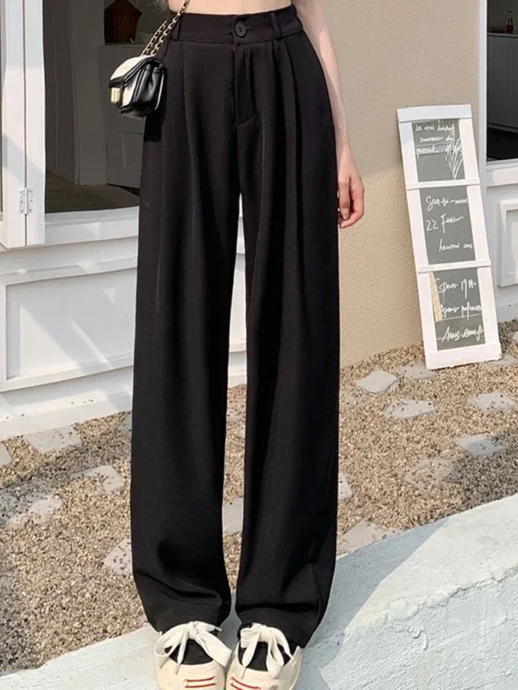 Women Suit Pant Clothing Elastic High Waist Straight Pants Casual Loose Solid Commuting Simple Plus Size Trousers Autumn Winter