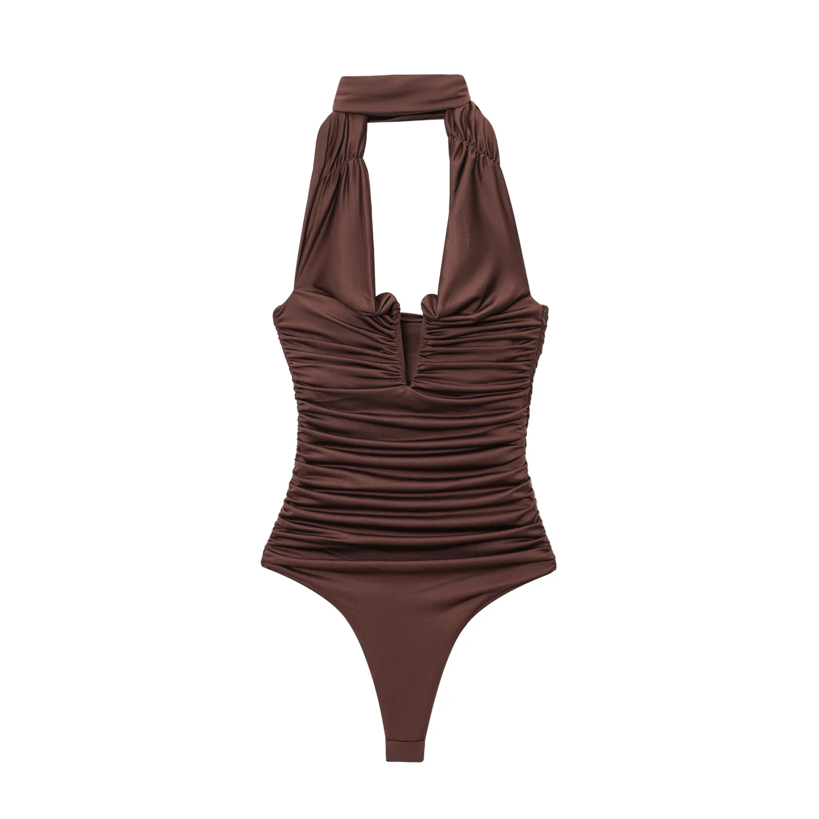 Zevity 2025 Women Sexy Off Shoulder Solid Pleated Slim Bodysuits Ladies Soft Slim Swimsuit Playsuits Mujer Rompers LS9375