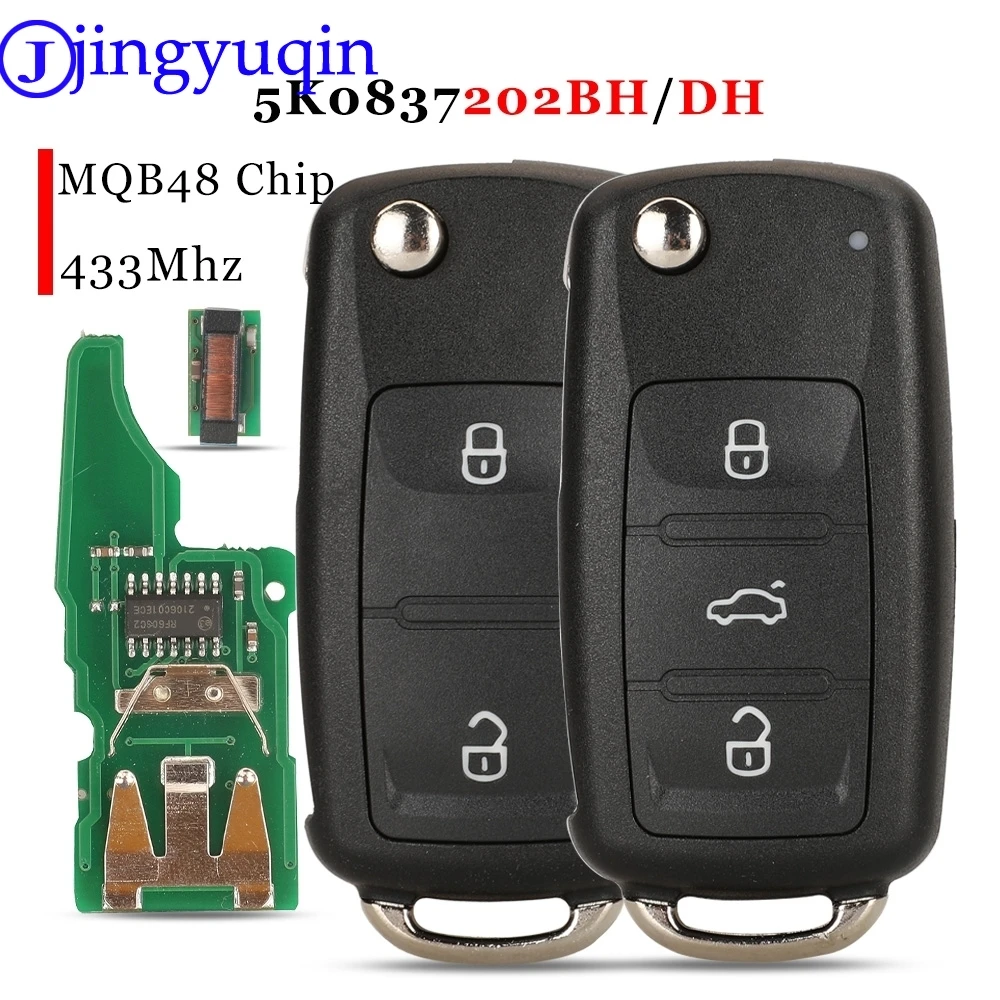 Jingyuqin MQB48 Chip 5K0837202BH/DH 433MHz Fernbedienung Autoschlüssel für VW Caddy Transporter Beetle Jetta Sharan Scirocco Polo Tiguan