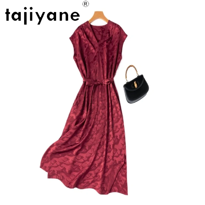 

TAJIYANE 93% Mulberry Silk Dresses Woman Luxury V-neck Long Dress 20 Mommes Summer Party Dresses Women Clothing 2025 Vestidos