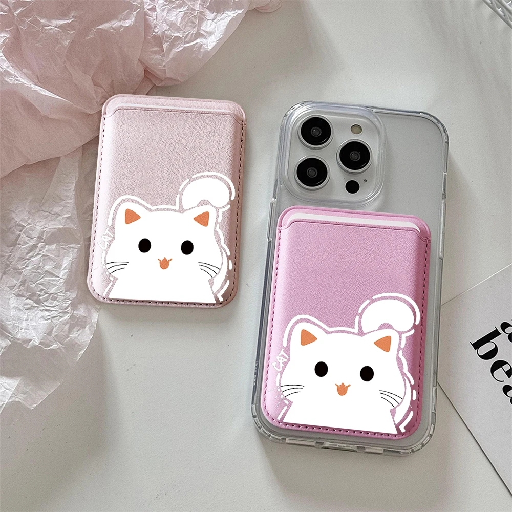 Katzen-Leder-Kartenetui Handyhülle Kartenhalter für Magnetische Hülle Geeignet für alle iPhones mit Magsafe-Kartenfunktion Niedliche Rückentasche – Detail 1