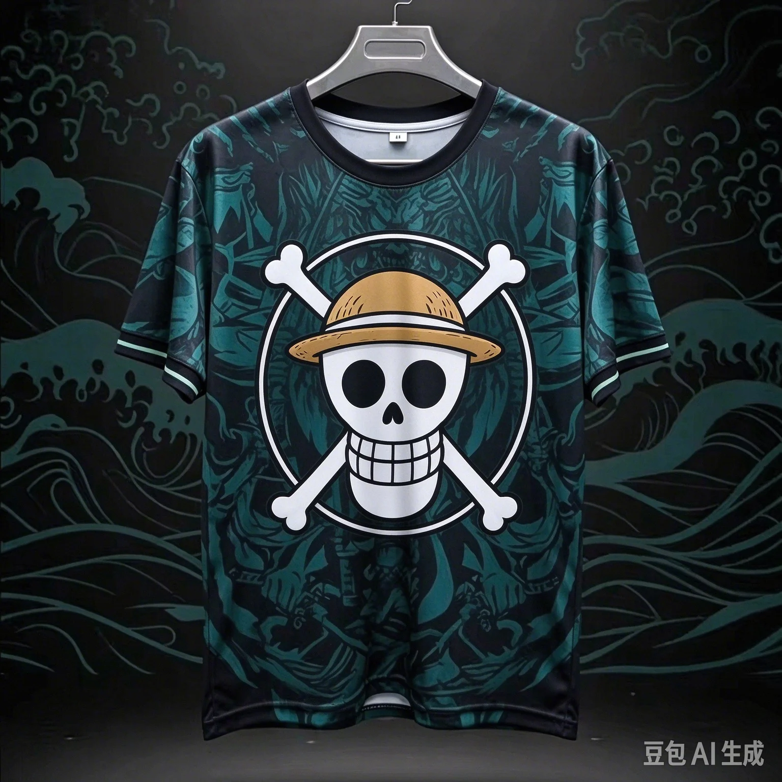 Roronoa Zoro One Piece Japanese Ukiyo-e Print Soccer Jersey Dark Green V-Neck Anime Fan T Shirt Quick Dry Cosplay Fanwear