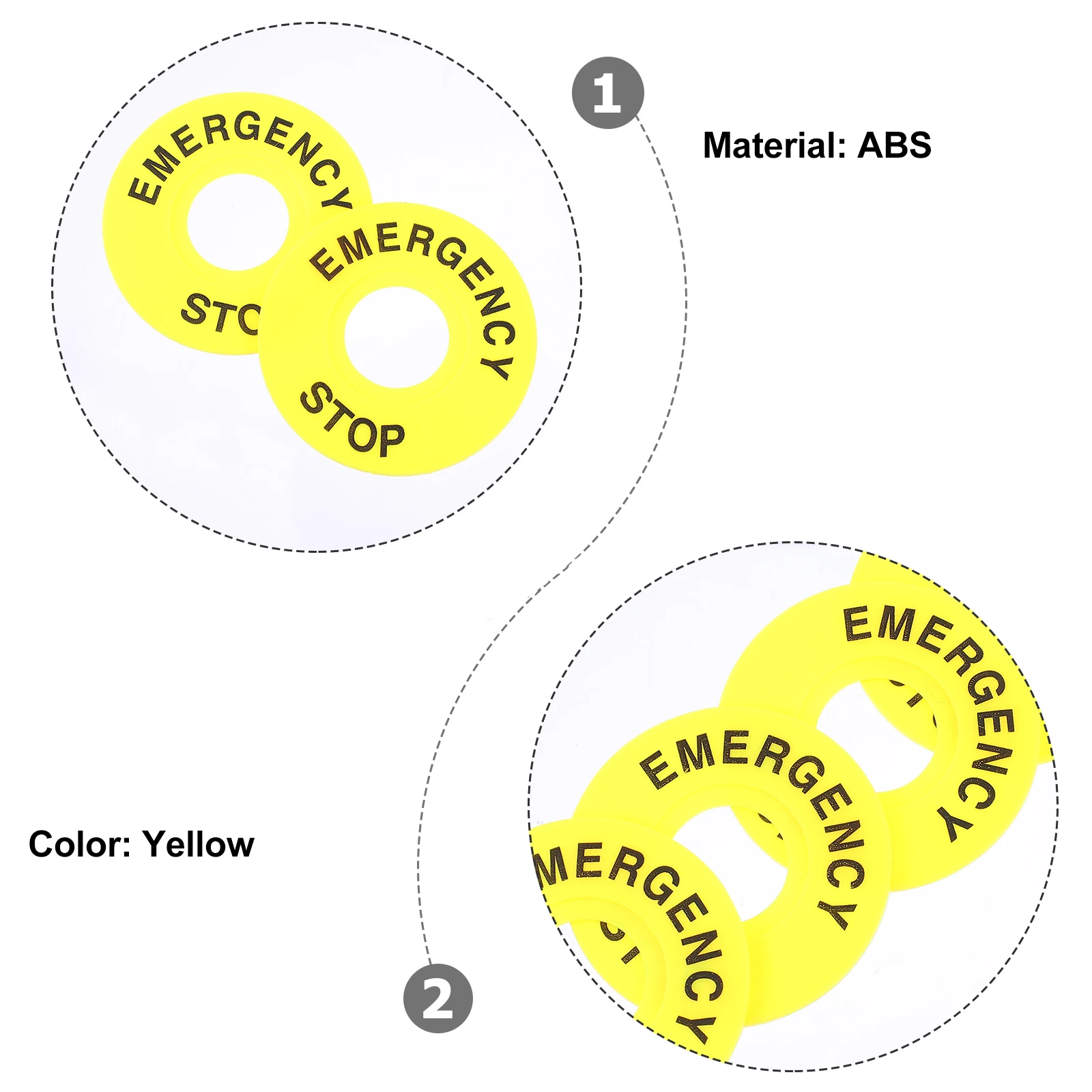 

10pcs 60mm Outer 22mm Inner Yellow Emergency Sign Ring Replacement Switch Warning Circle Push Button Sticker Easy