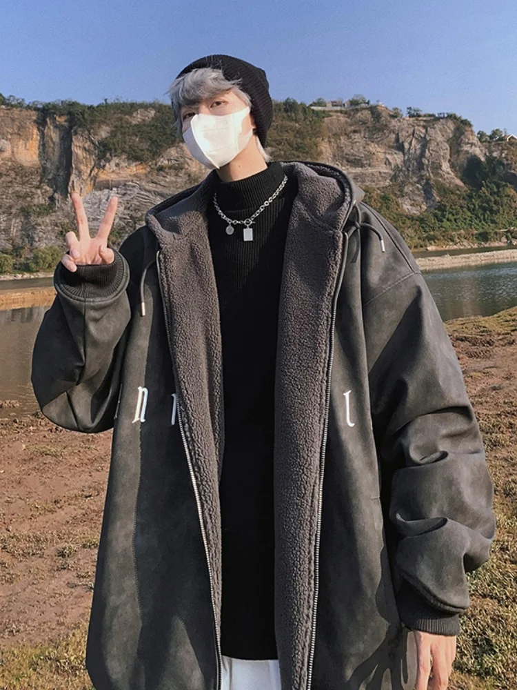 

Men's Cotton Jaet Winter Thiened Warm Casual Loose Sle Korean Version Outerwear Polyester Fiber Filling Hooded Zipper