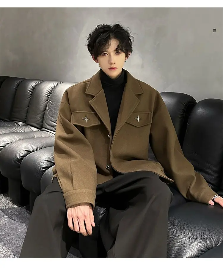 

Wool Blend Jacket Man Class Mens Motorcycle Military Biker Slim-Fitting Printed Thick Advanced Sportwear Short Casual Premium Bf