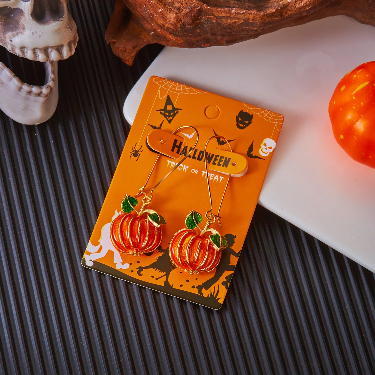 Trendige Halloween Lustige Kürbis-Ohrhänger für Frauen Asymmetrische Totenkopf-Skelett-Ohrhänger Party-Schmuck Geschenke 2025 – Detail 4