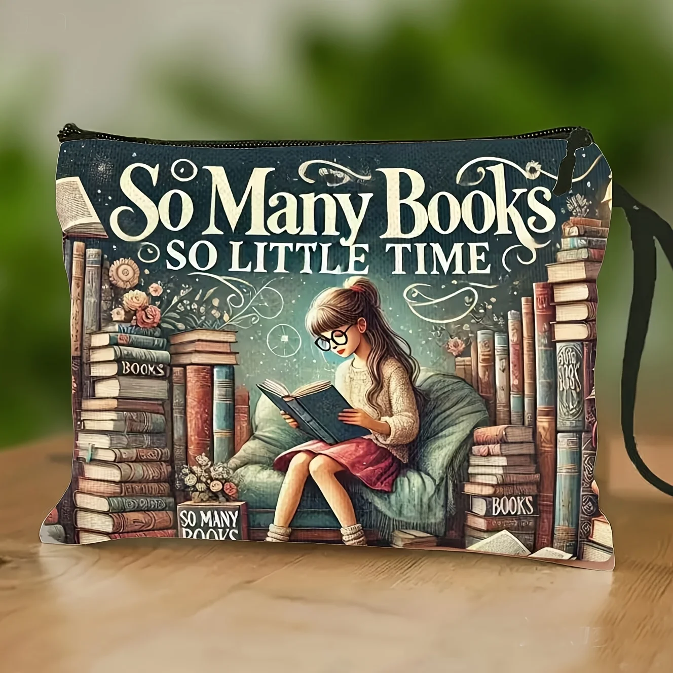 

A Quirky Storage Bag for Book Lovers a Lightweight and Foldable Travel Cosmetic Pouch. An Ideal Gift for Teachers Friends Stu