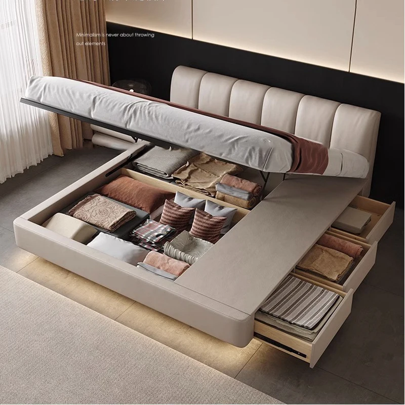 

Kainice Minimalist White Fabric Queen Size Upholstered Usb Charge Station Soft Bed Frame With Trundle Storage