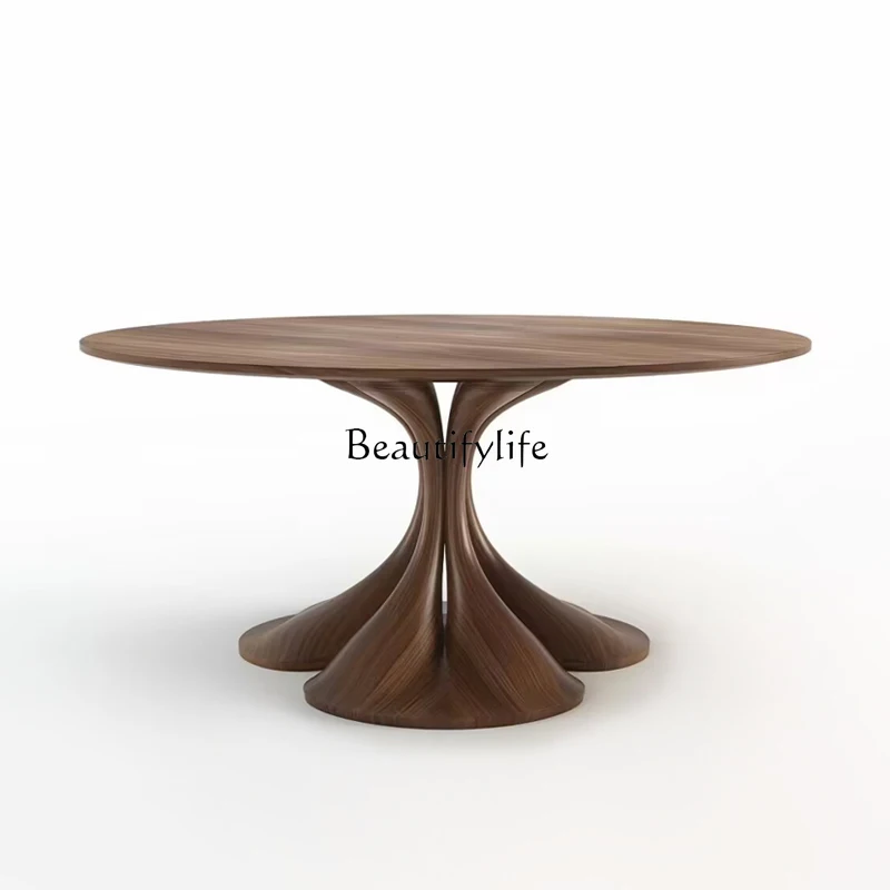 Walnut high-end dining table medium ancient style all solid wood round table small apartment household