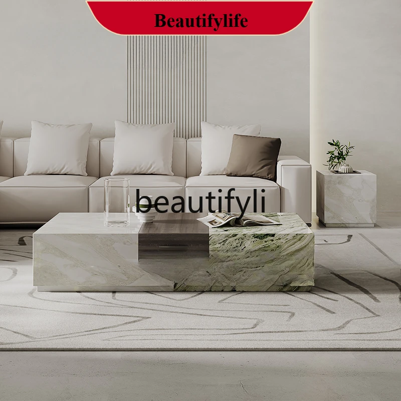 

Italian minimalist natural marble coffee table TV cabinet combination rectangular storage luxury stone G1218