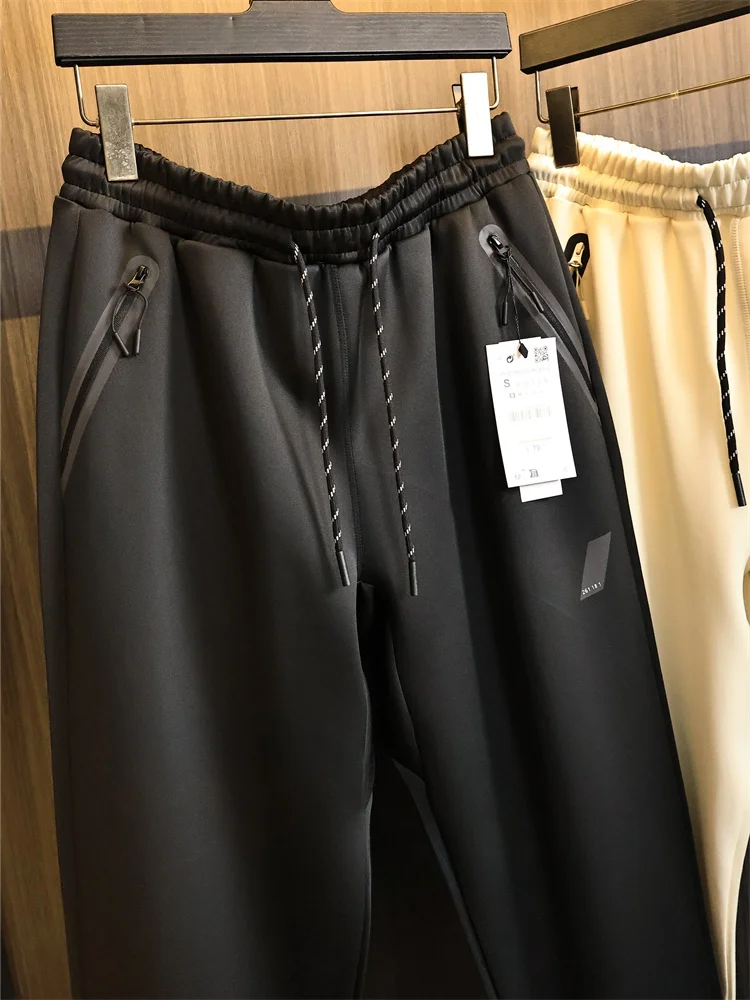

Мужские базовые многослойные повседневные брюки на молнии с клеем, весна 2024, модные городские прямые длинные брюки, универсальный цвет