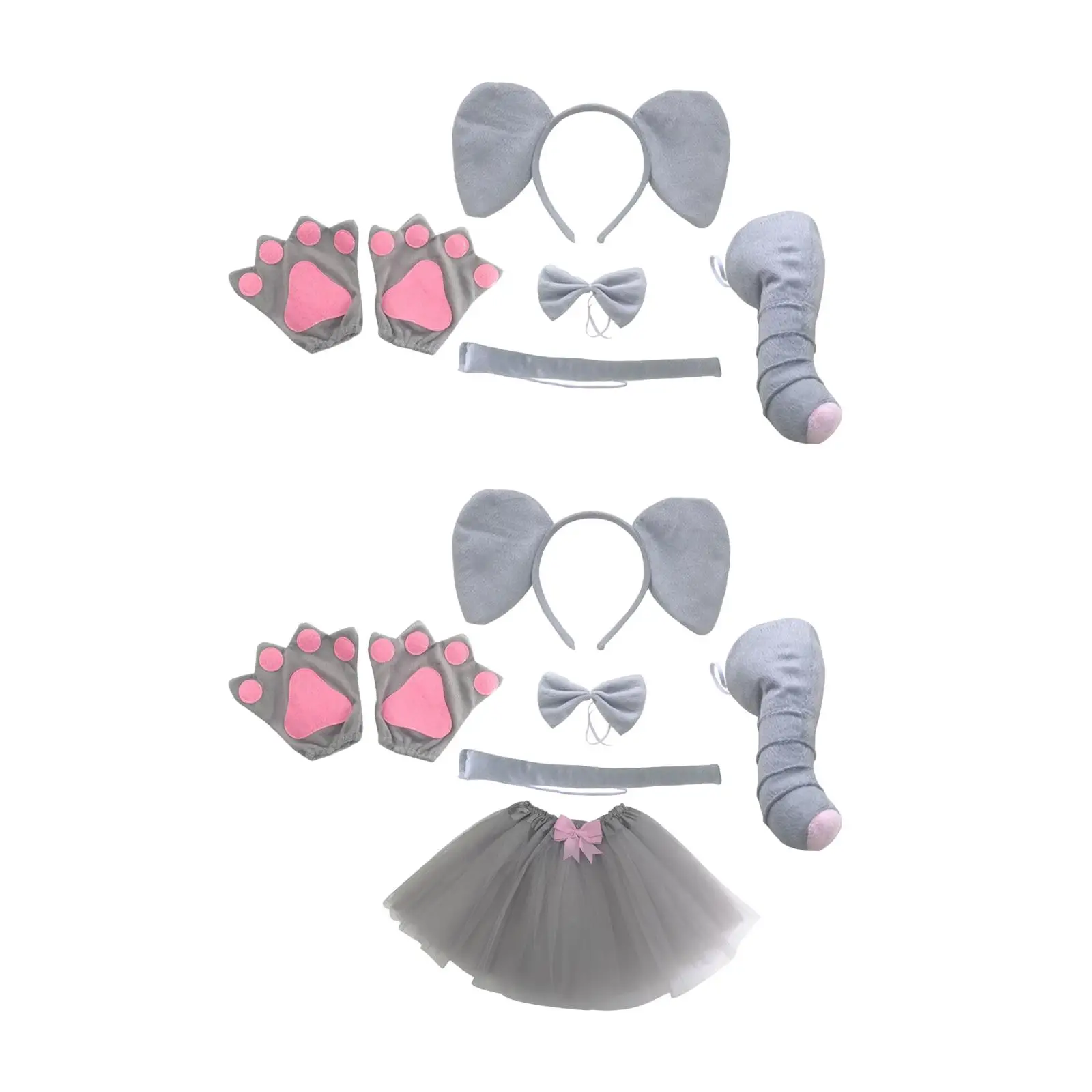 

Animal Costume Set Elephant Ears Headband Nose Bow Tie Tail Gloves Props for Halloween Anime Party Stage Performance Roles Play