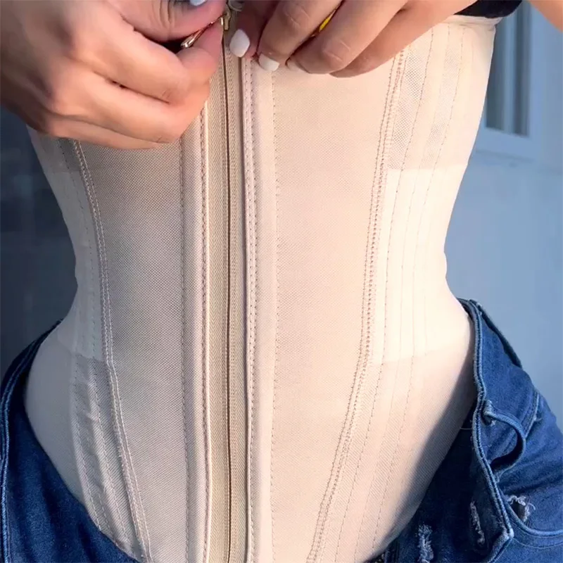 Corset sous le buste avec fermeture éclair à l'intérieur, entraîneur de taille, spoeur de corps, serre-taille à double pression, crochets