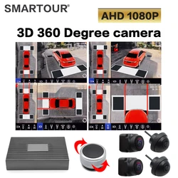 Smartour 2024 New AHD 1080P 3D/2D 360 Degree HD Bird View System Camera Car Parking Surround View 4CH Video Recorder DVR Monitor