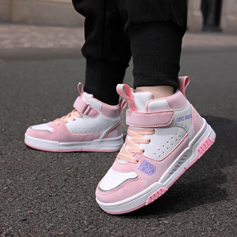 Design de luxo meninas sapatos outono crianças tênis outono couro do plutônio sapatos altos para crianças esportes tênis moda menina tênis