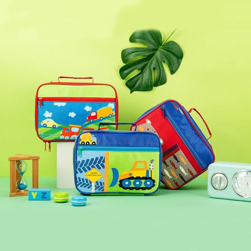 Kids Oxford Fabric Cartoon Print Insulated Lunch Bag Student Eco Friendly Waterproof Small Tote Handbag