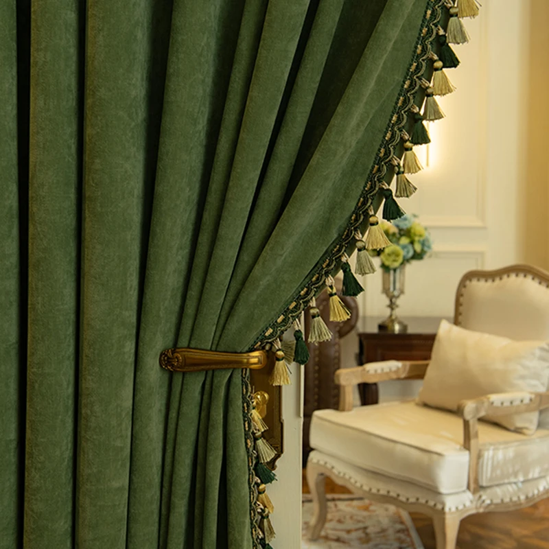 Zasłony zaciemniające salon Retro amerykański Chenille zasłony okienne do sypialni IG salon nowoczesna elegancka kurtyna w jednolitym kolorze