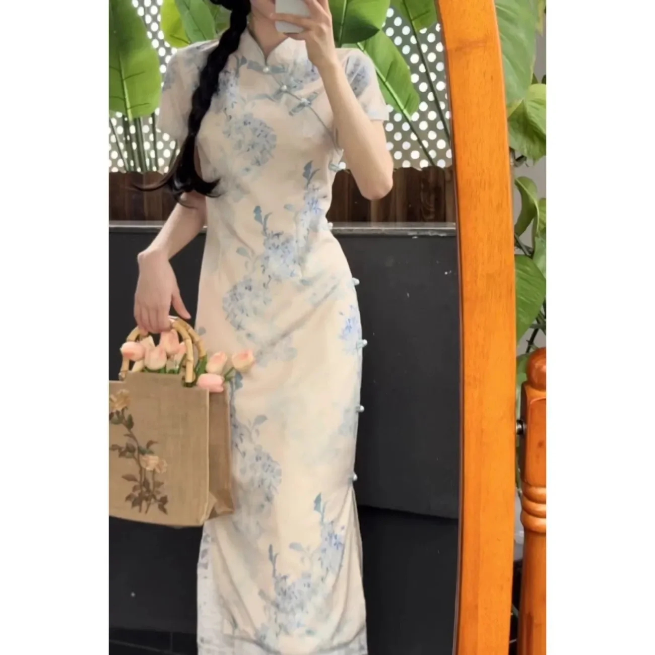 

New Chinese Style Daily Wear Modified Cheongsam Dress Elegant Slim-fit Mid-length Dress