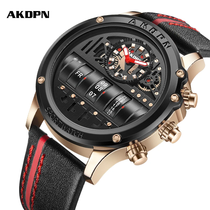 2021 AKDPN Top Brand Luxury Style Quartz Watch Leather Strap Wrist Watch Man Clock Fashion Chronograph Luminous Wristwatch