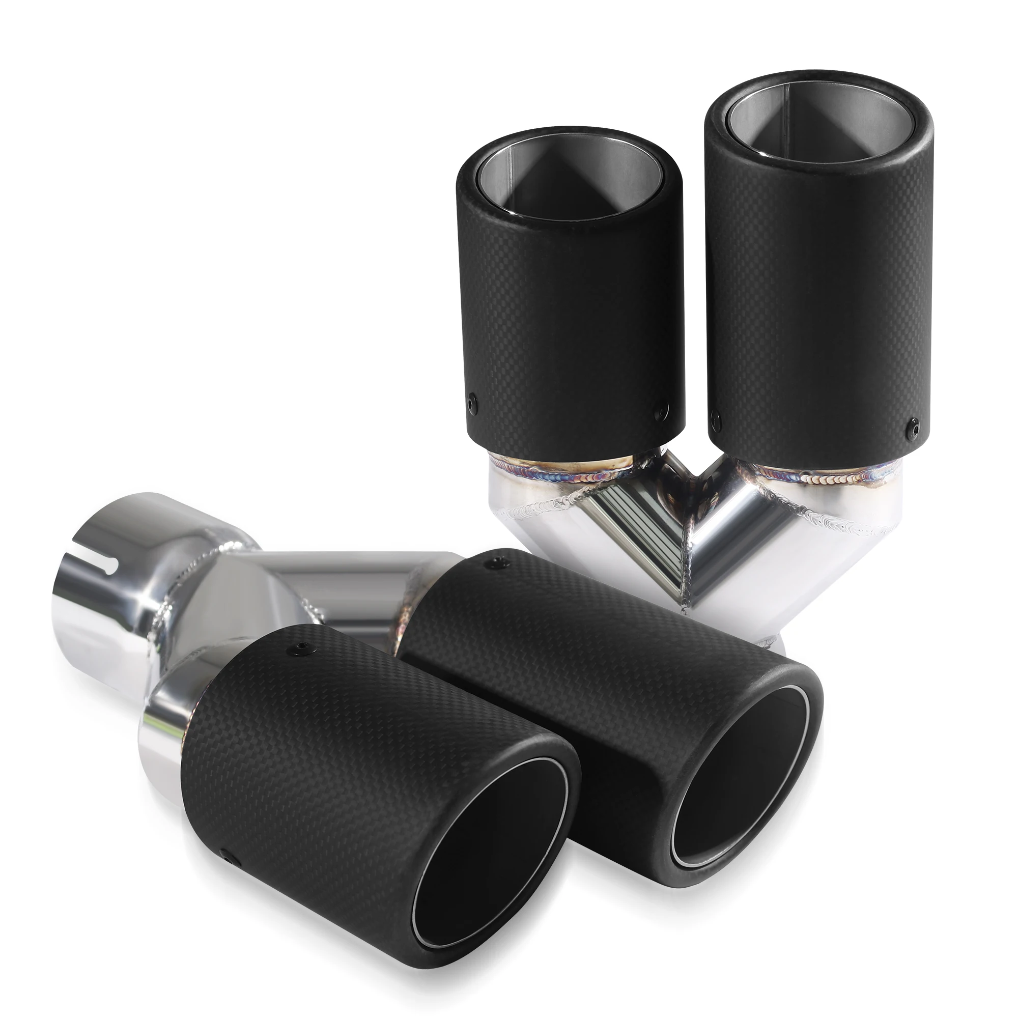 

Universal Exhaust Tip Pack of 2 Carbon Fiber Y-Pipe Matt Finish Stainless Steel Pipe Catback Exhaust System Nozzle Cutout