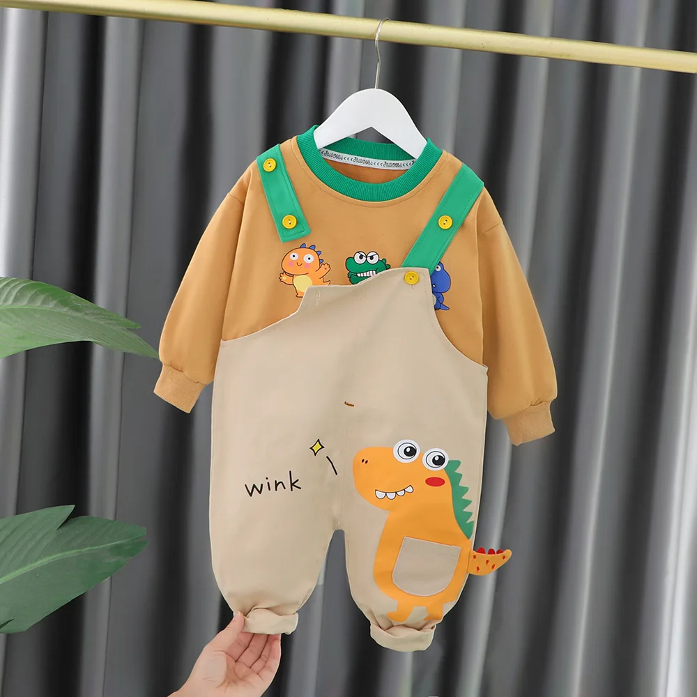 Autumn Baby Clothes For Boys Cartoon Dinosaur Tops Overalls 2Pcs Children Casual Costume Infant Outfits Kids Tracksuits  789