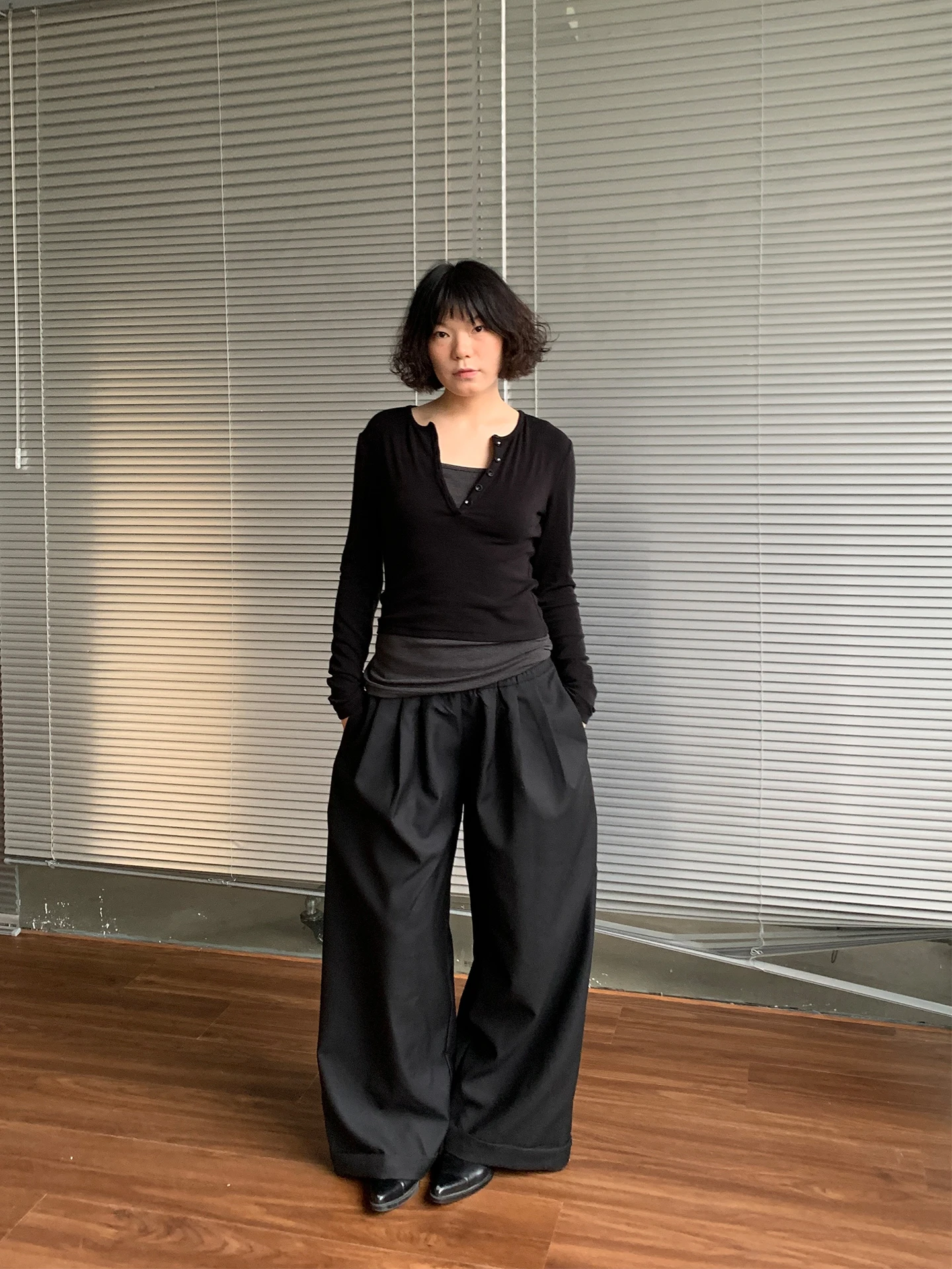 

Girls Bla Low Waist Draped Suit Pants Elastic Waist Casual Trousers Straight Leg High Waist Polyester Long Pants Commute Sle