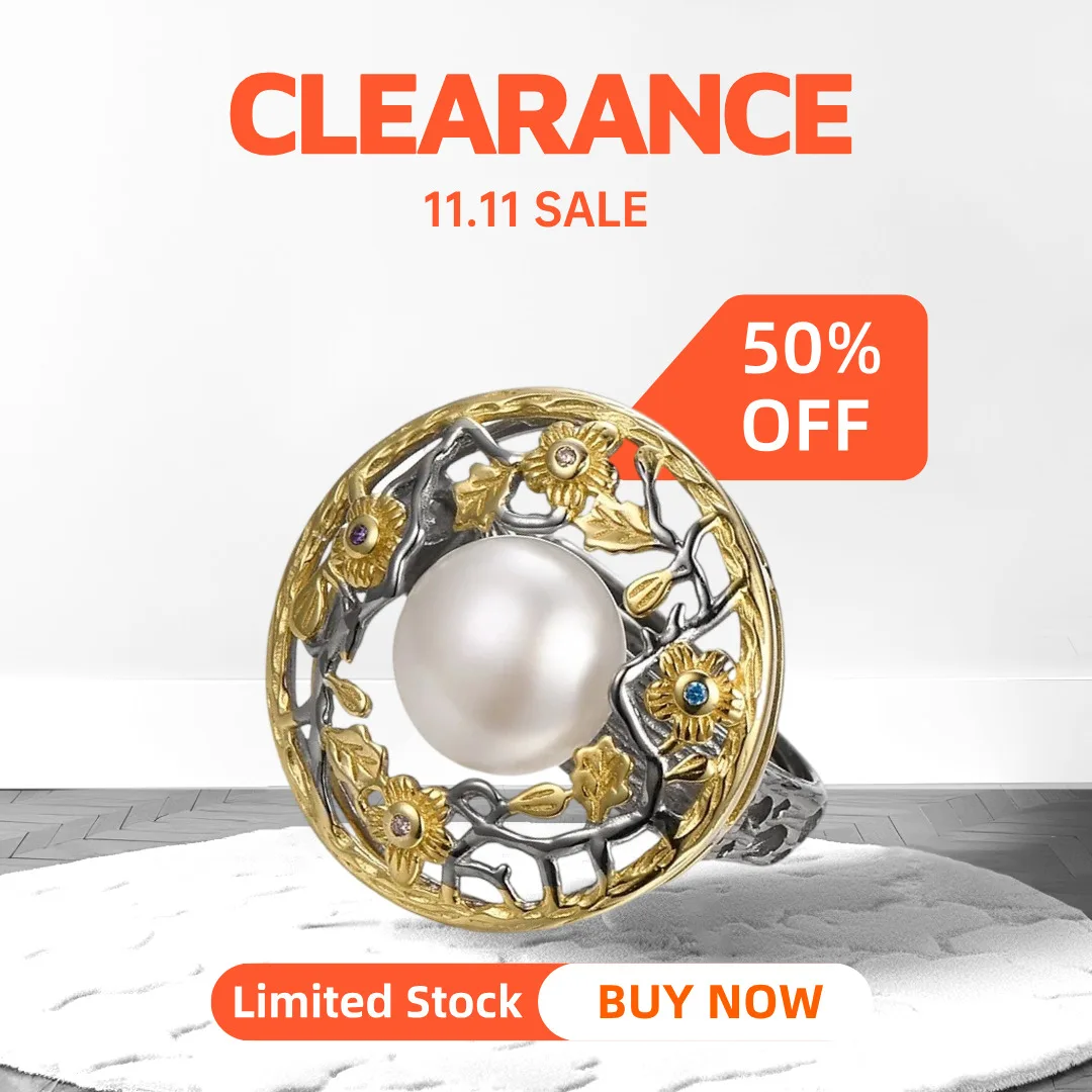 

GEEZENCA, стерлинговое серебро 925 пробы, 2 тона, полый цветок, натуральный жемчуг, женское массивное кольцо, распродажа, ограниченный запас, первый, первый, получите