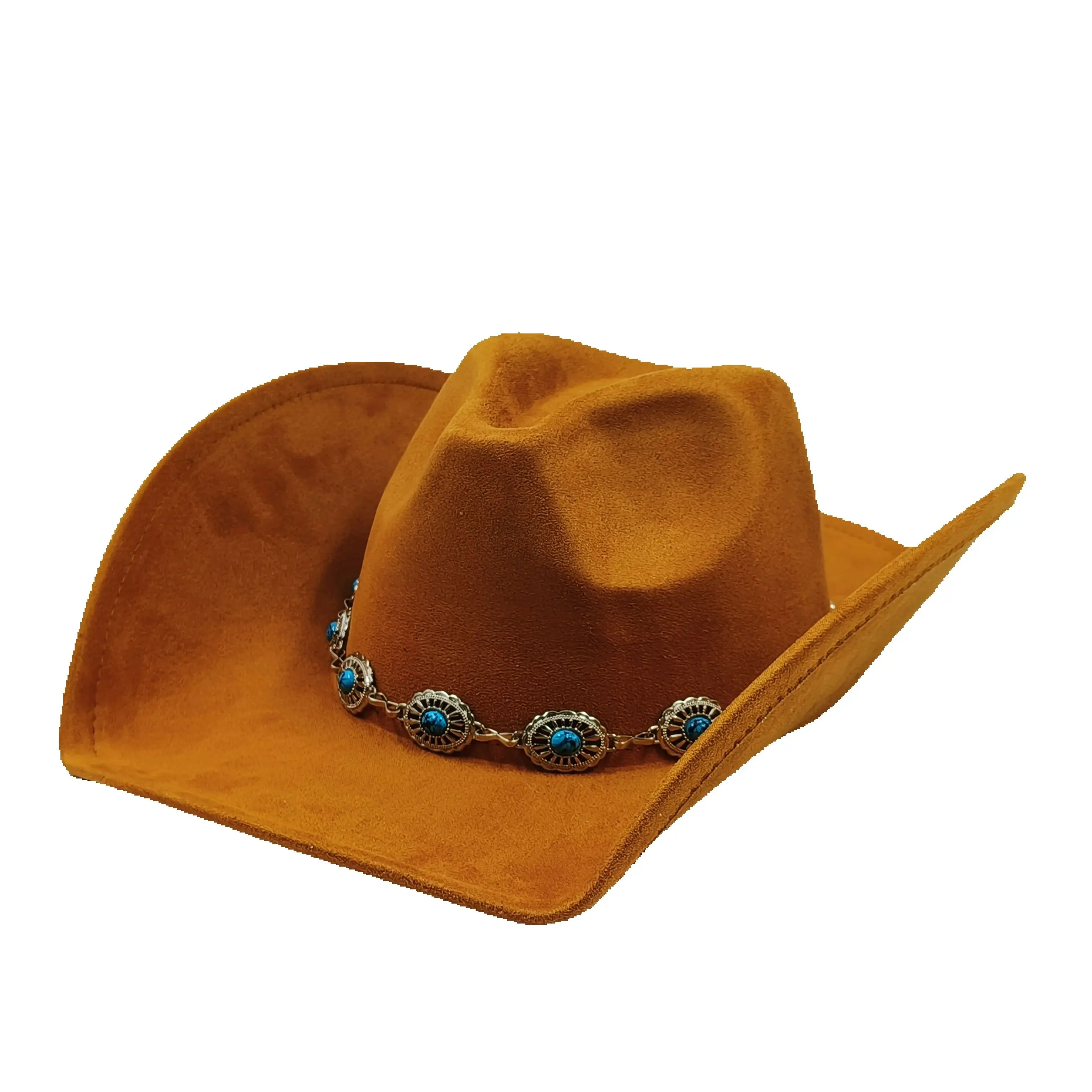 Turkusowy kowbojski kapelusz wegański zamszowy kapelusz męski jazzowy kapelusz zamszowy kowbojski kapelusz z szerokim rondem filcowy kapelusz Fedora solidny Panama sombrero hombre — zdjęcie 2