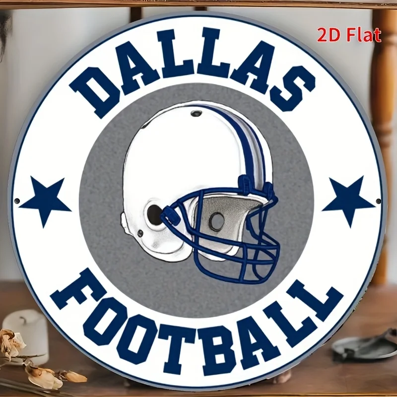 [مسطح] قطعة واحدة من لافتة ألومنيوم عتيقة مقاس 8 × 8 بوصة من دالاس لكرة القدم - تصميم كلاسيكي مع خوذة ونجوم، فن جداري معدني متين لـ Sp