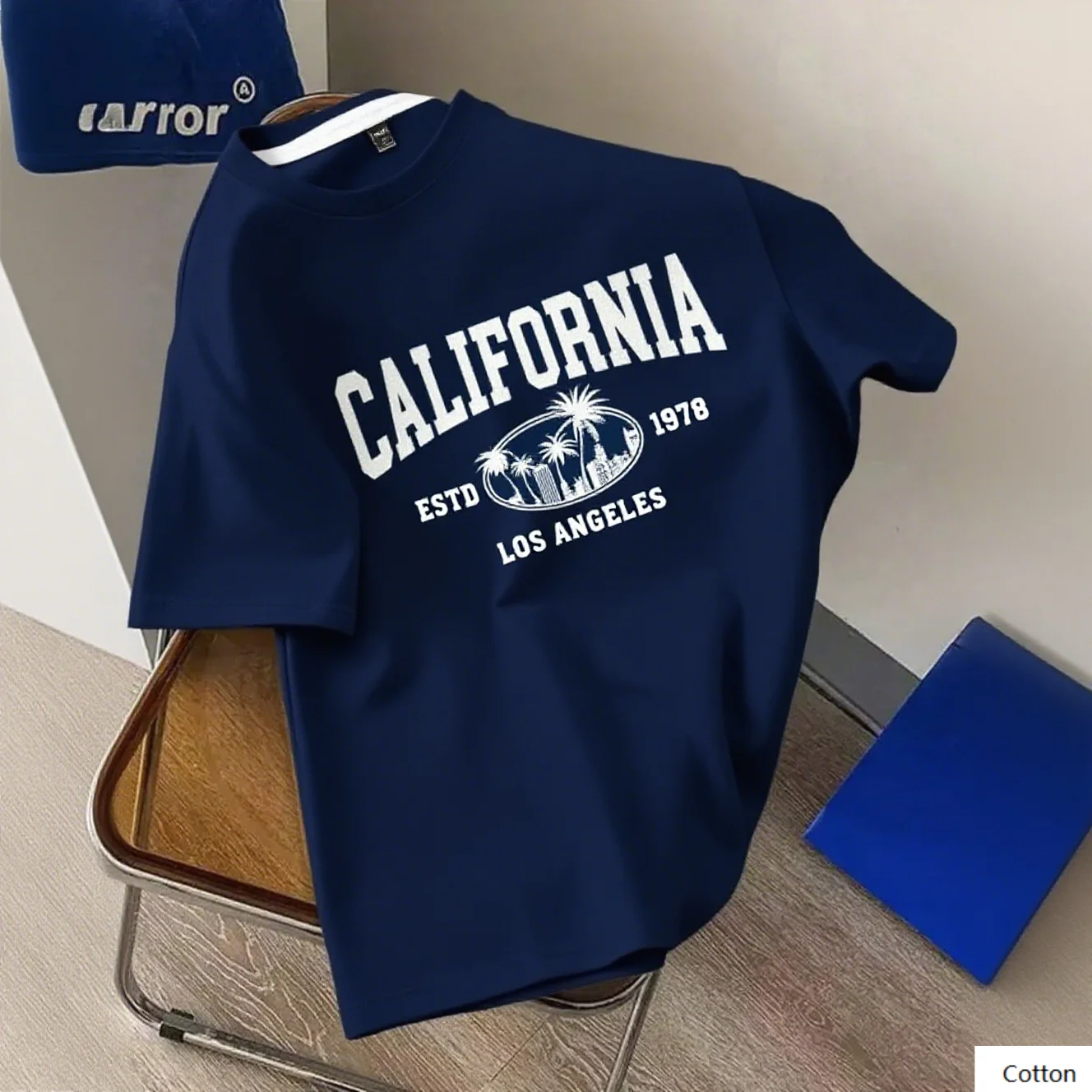تي شيرت قطني مطبوع عليه كاليفورنيا لوس أنجلوس 1978 يتميز بأشجار النخيل الكلاسيكية للمواطن وأشجار النخيل مثالي للأناقة اليومية