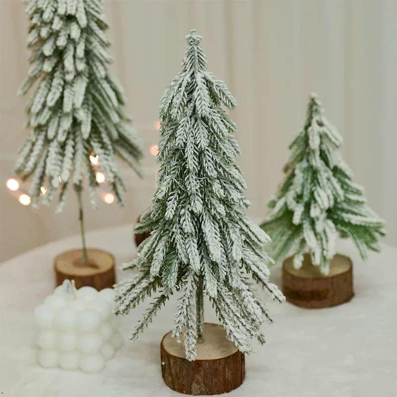 Mini Snow-Frosted Pine Needle Christmas Tree Tabletop Decoration Small Desktop Ornament Festive Home and Office Decor