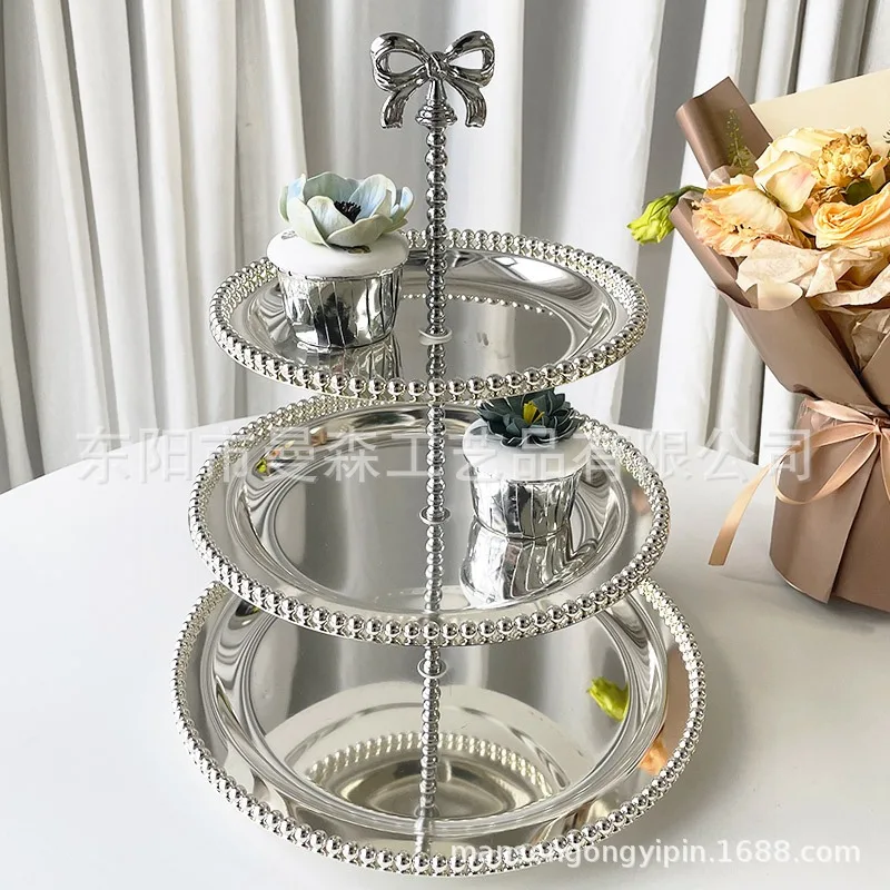 European three-layer bead point metal round wedding dessert table display stand multi-layer afternoon tea snack cake stand