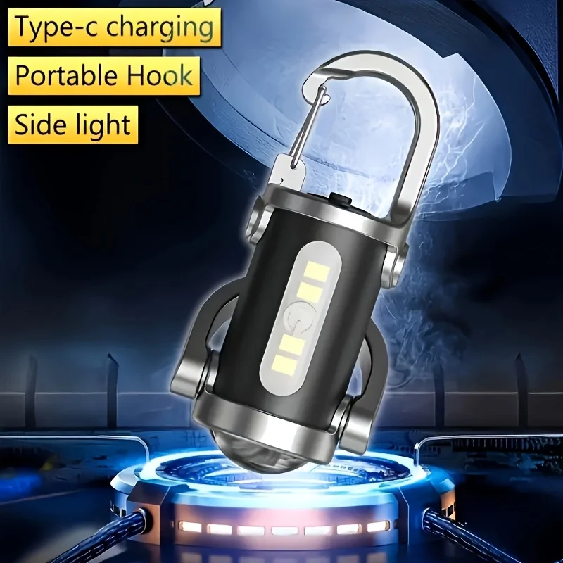 Powerful COB LED Flashlight Portable Keychain Outdoor Mini Floodlight USB Rechargeable Hanging Waterproof Keyring Camping Lamp