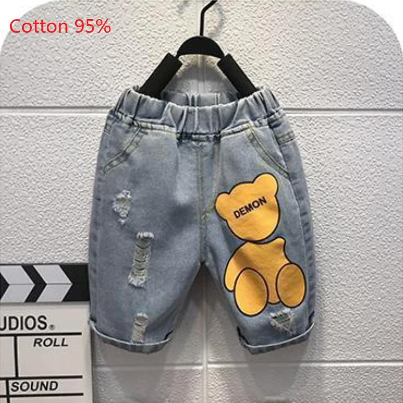 Summer Children Clothes Baby Boys Cotton Cartoon Bear Top T-Shirt+Denim Shorts 2PCS Set Kids Tracksuit Baby Outfit Set 1-12Y