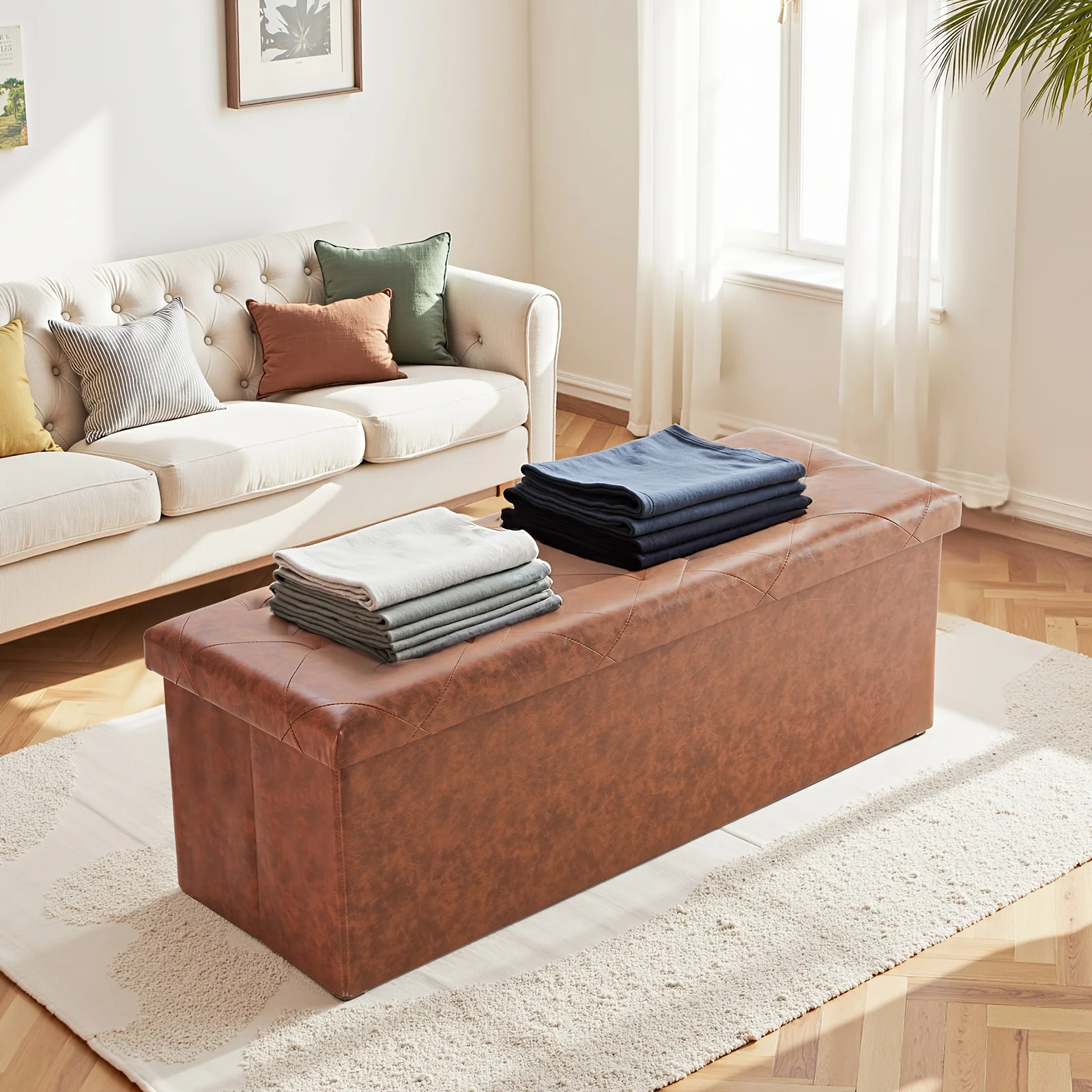 

Sturdy & Spacious Storage Ottoman: 660lb Weight Capacity, 2 Sizes, PVC Leather Easy - Clean, Black, Brown