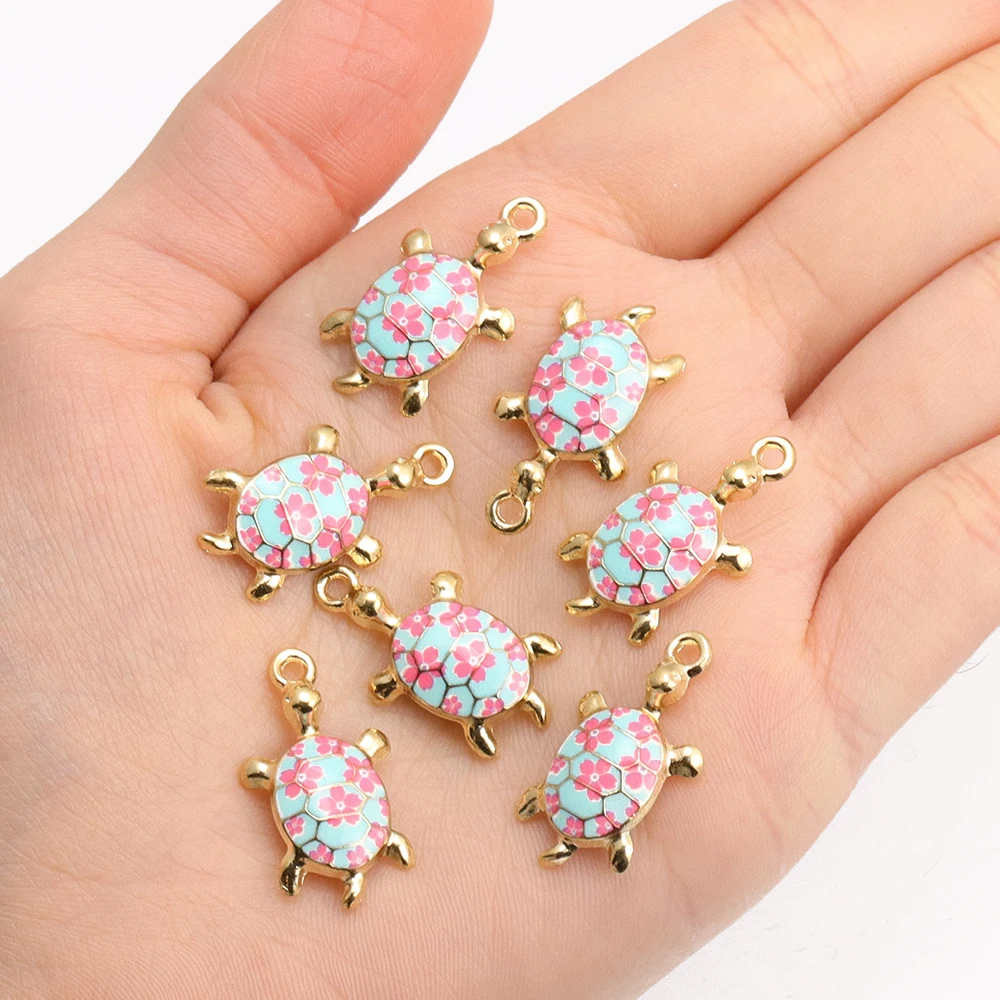 10 Stücke Mode Schildkröte Form Anhänger Gold Farbe Legierung Charme Schmuck Machen Cartoon Meeresschildkröte Halskette Schlüsselanhänger DIY Zubehör – Detail 9