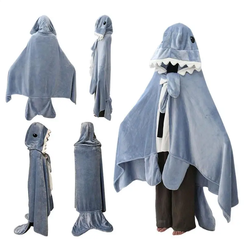 Coperta di squalo per bambini adulti Felpa con cappuccio in flanella di squalo blu divertente carino per ragazze Regali interessanti per coperte